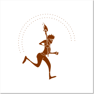 an athlete running with burning torch Posters and Art